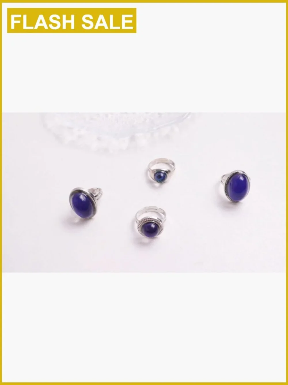 4-Piece Adjustable Mood Ring Set - Oval Gemstone Crystals